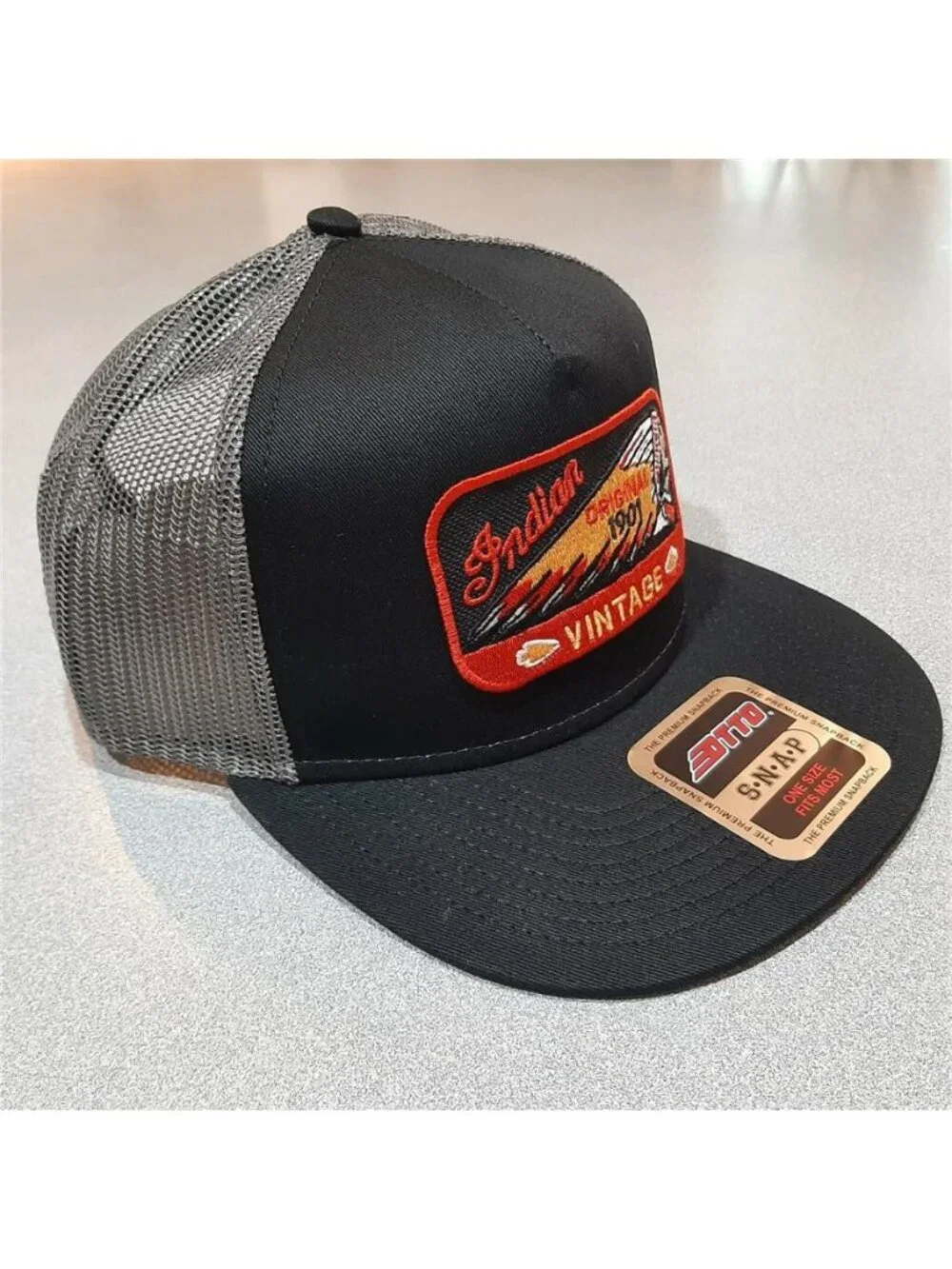 Retro Indian Motorcycle Trucker Hat Vintage Biker Patch OTTO Snapback Cap 80s